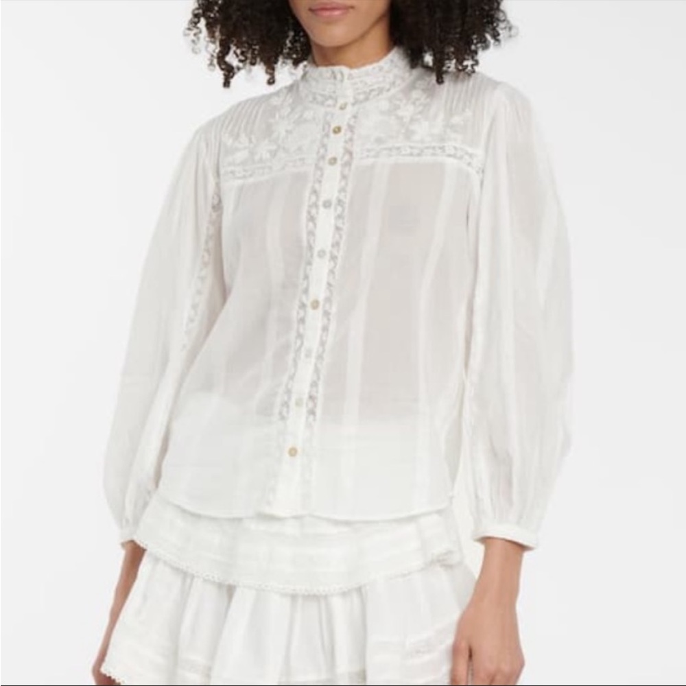 LoveShackFancy Rhoda Floral Embroidered Lace Top